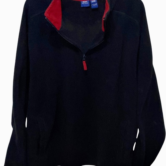 Basic Editions Men's Fleece Pullover Jacket Half Zip L Navy Blue Red Outerwear - Picture 7 of 8